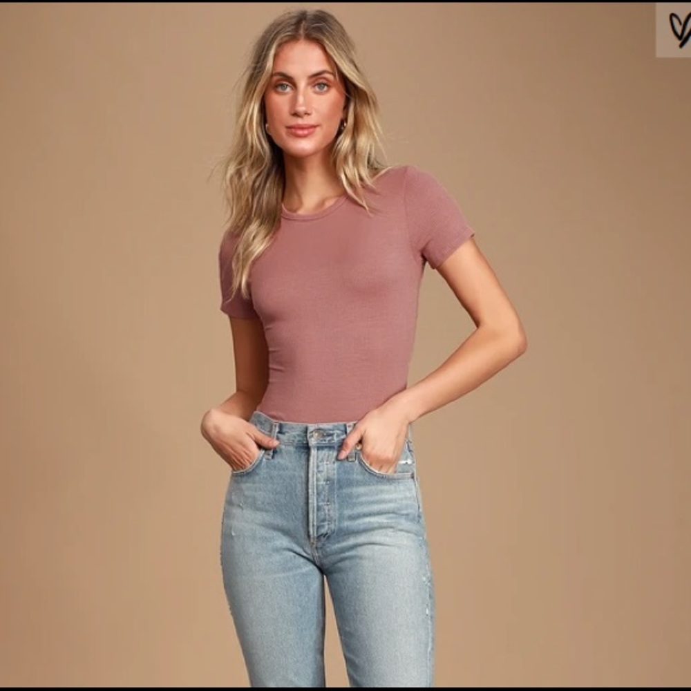 Lulus - Kinship mauve ribbed bodysuit